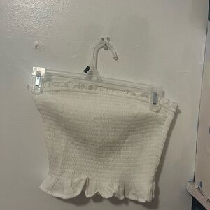 White Smocked Ruffle Tube Top